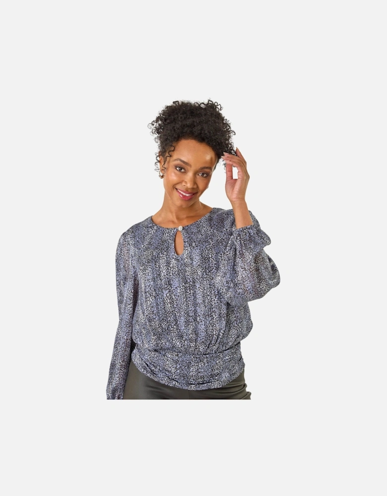 Petite Animal Keyhole Buttoned Top