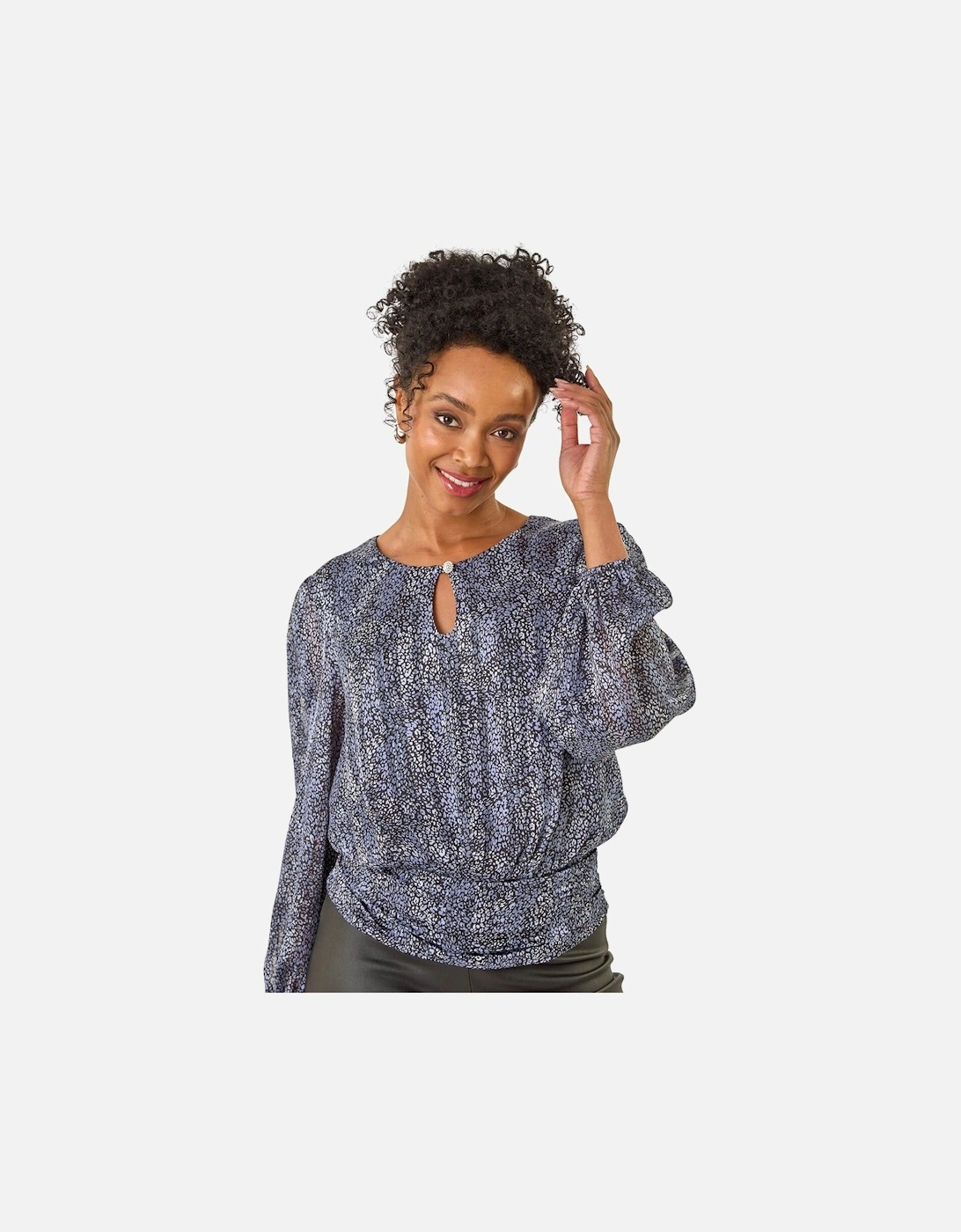 Petite Animal Keyhole Buttoned Top, 2 of 1