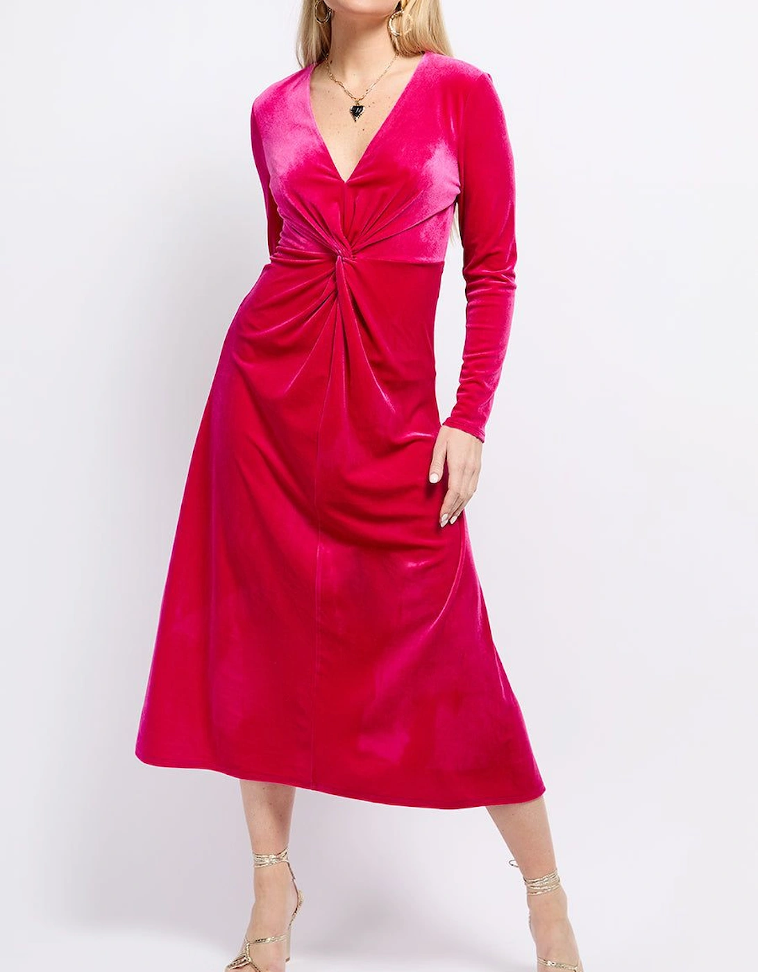 Pink Velvet Knot Detail Midaxi Dress, 2 of 1