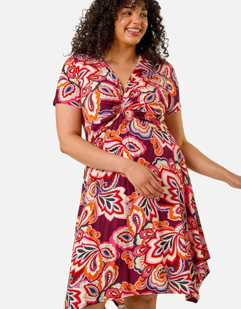Curve Floral Print Twist Front Dress