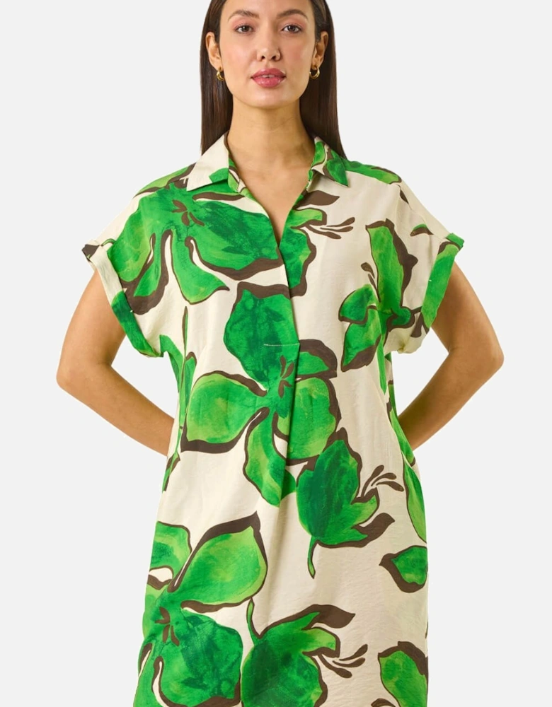 Leaf Print Cocoon Shift Dress