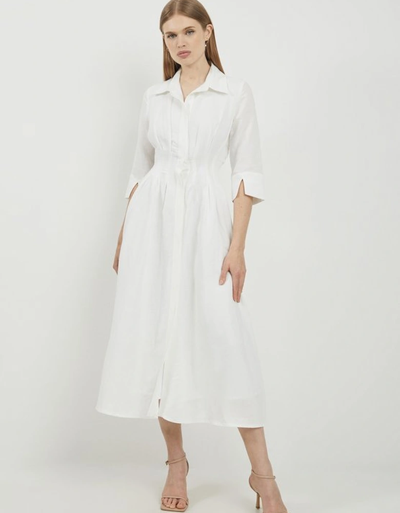 Lydia Millen Petite Premium Tailored Linen Darted Waist Midi Dress