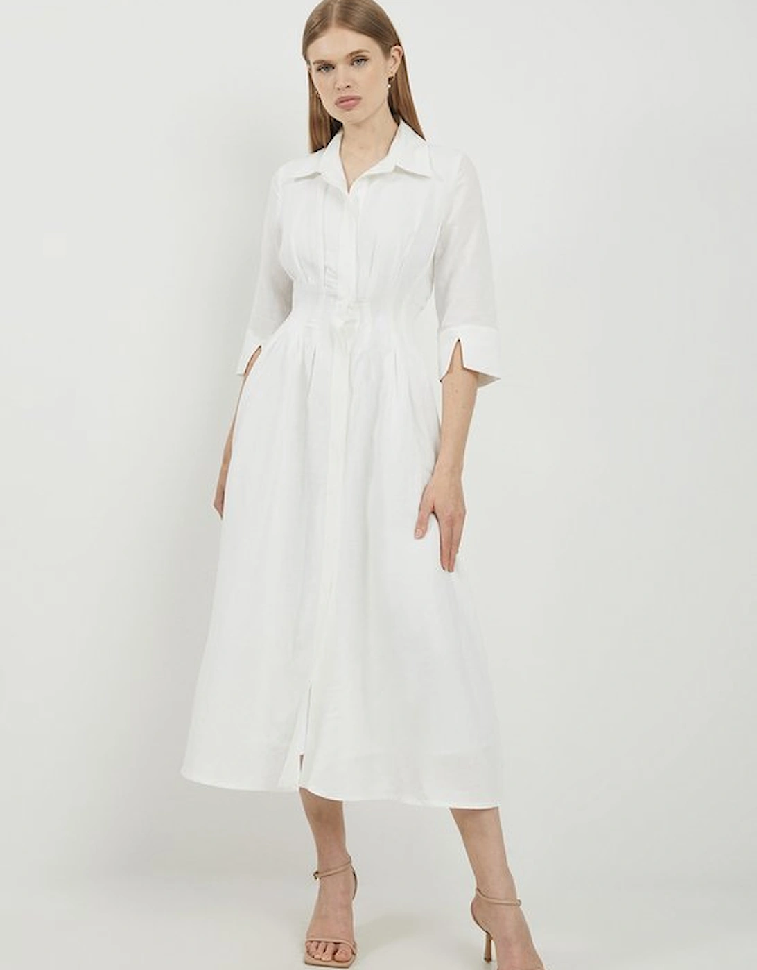 Lydia Millen Petite Premium Tailored Linen Darted Waist Midi Dress