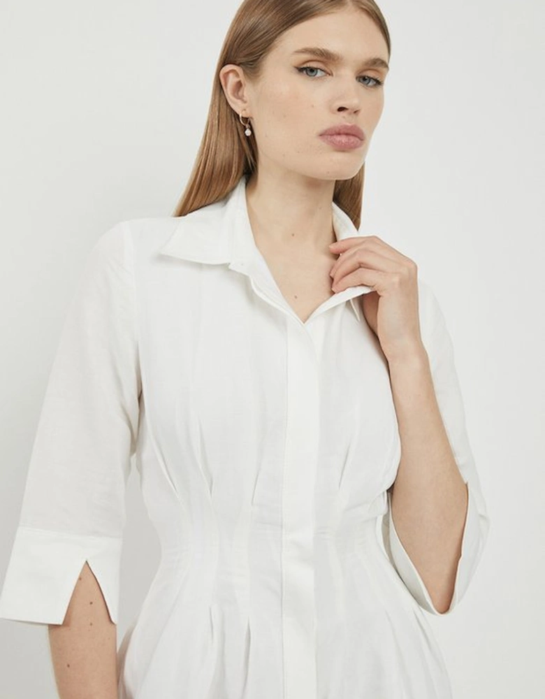 Lydia Millen Petite Premium Tailored Linen Darted Waist Midi Dress