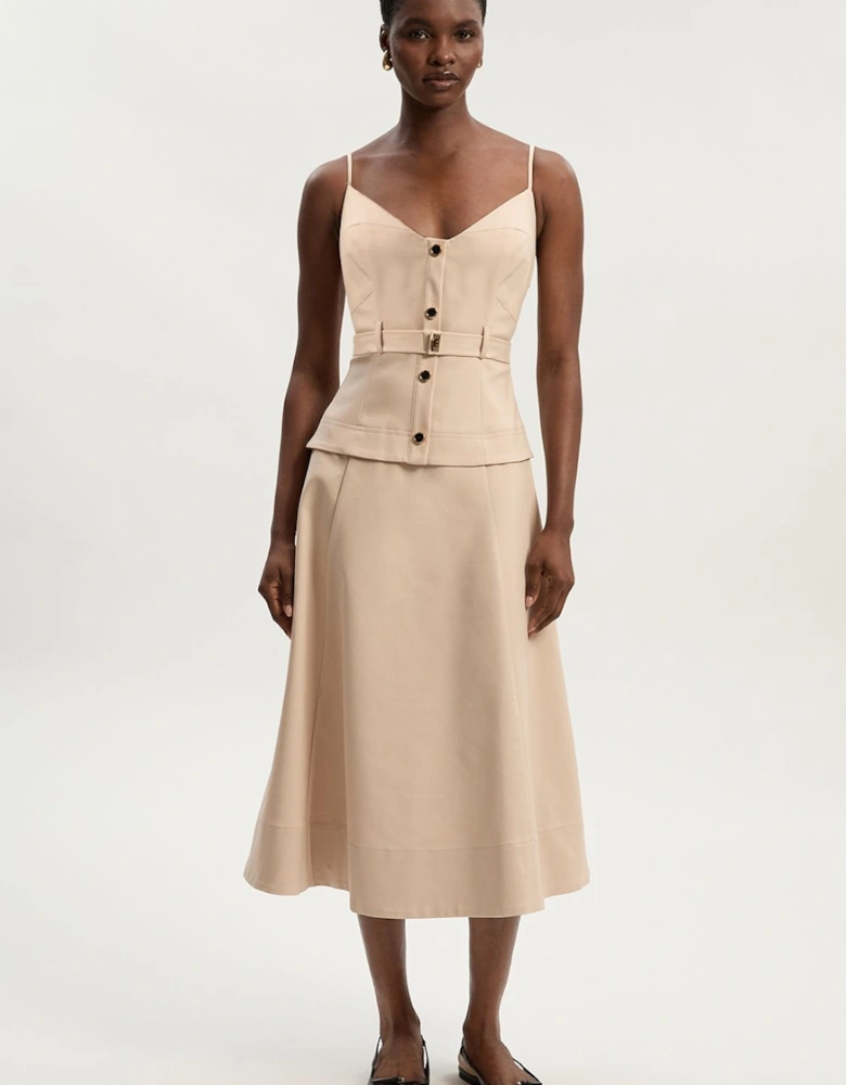 Petite Techno Strappy Belted Hardware Detail Woven Midi Dress