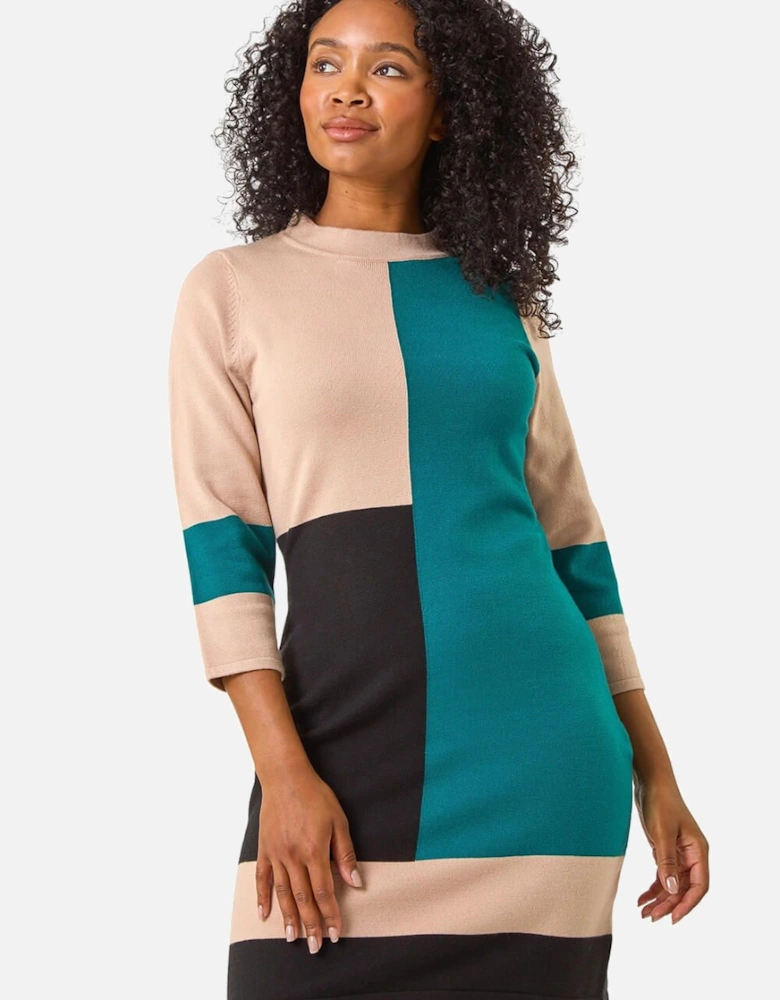 Petite Colour Block Knitted Dress