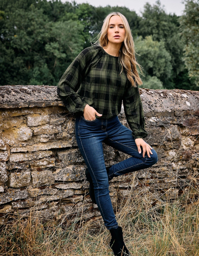 Tall Check Balloon Sleeve Blouse