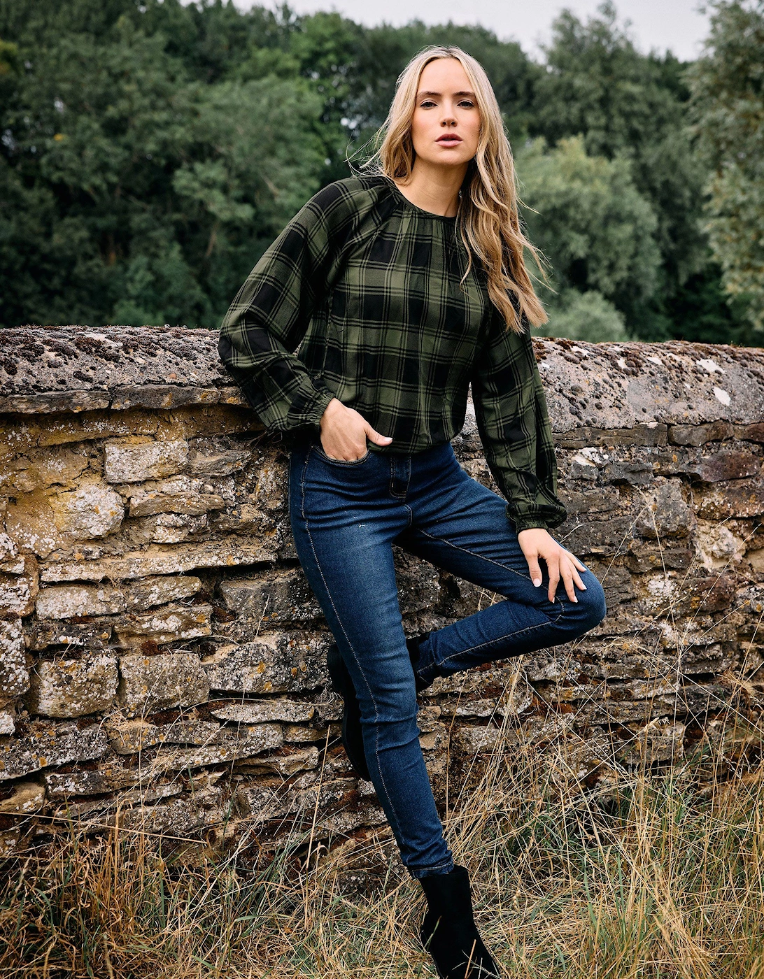 Tall Check Balloon Sleeve Blouse, 2 of 1