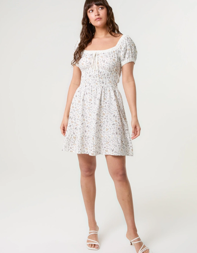 Multi Puff Sleeve Shirred Mini Dress
