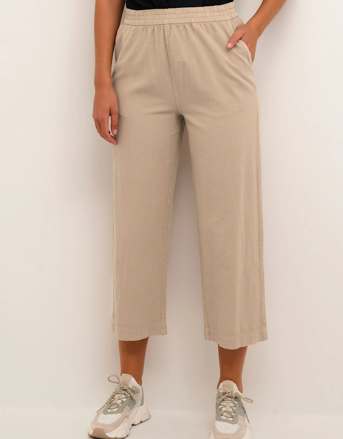 Naya Elastic Waist Cropped Trousers Plain, 2 of 1