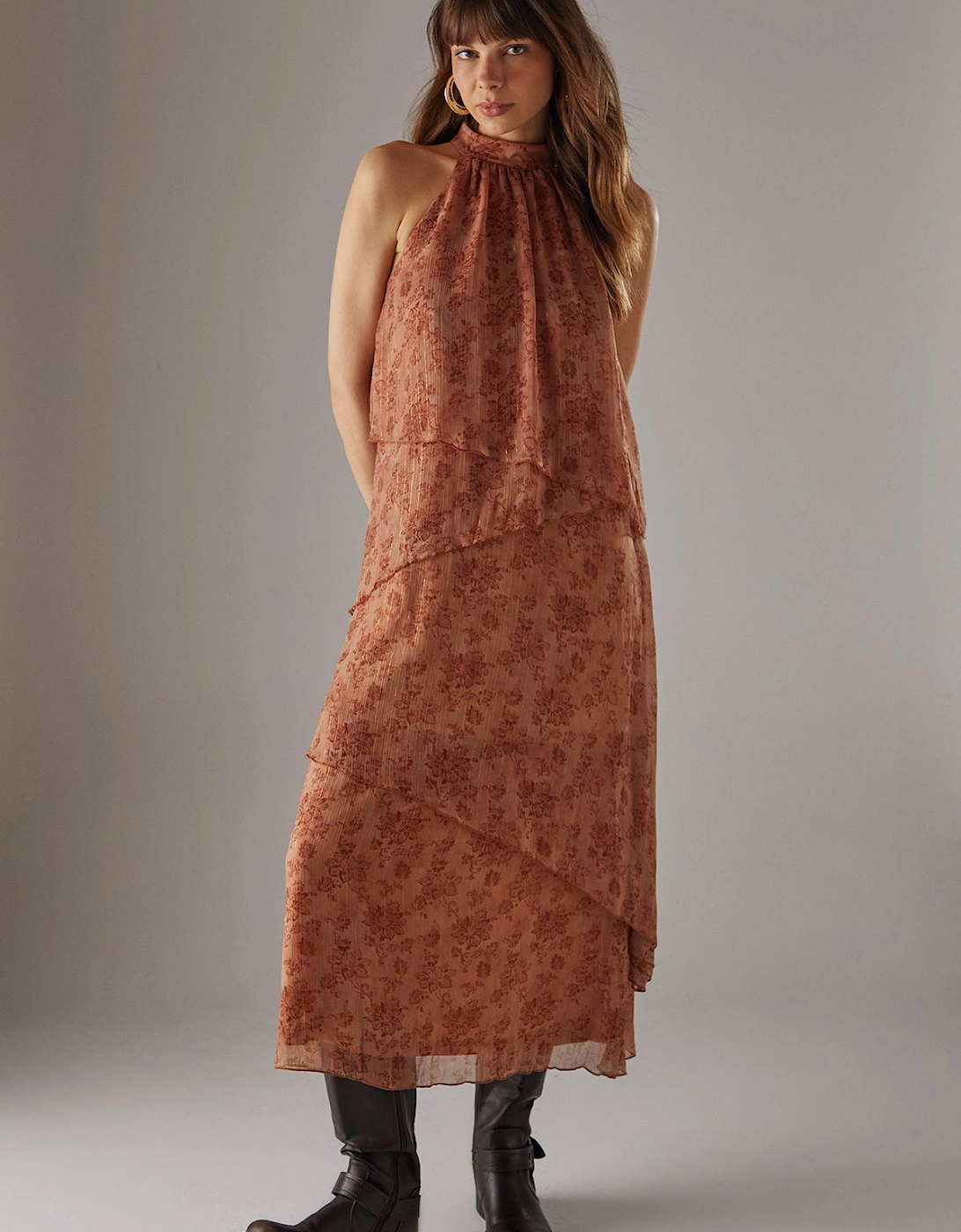 Chiffon Halter Ruffle Layer Maxi Dress, 2 of 1