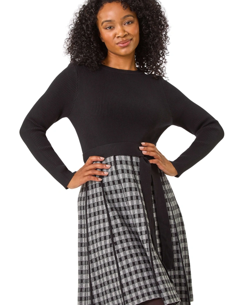 Petite Contrast Check Knitted Dress