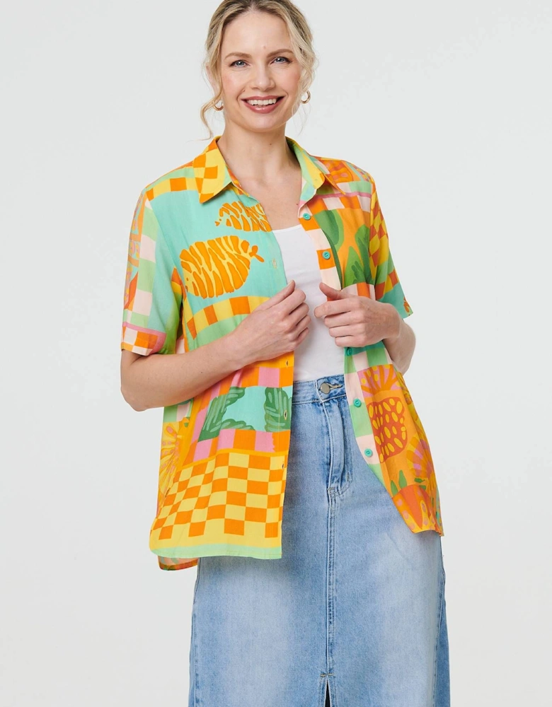 Patchwork Print Short Sleeve Boxy Shirt