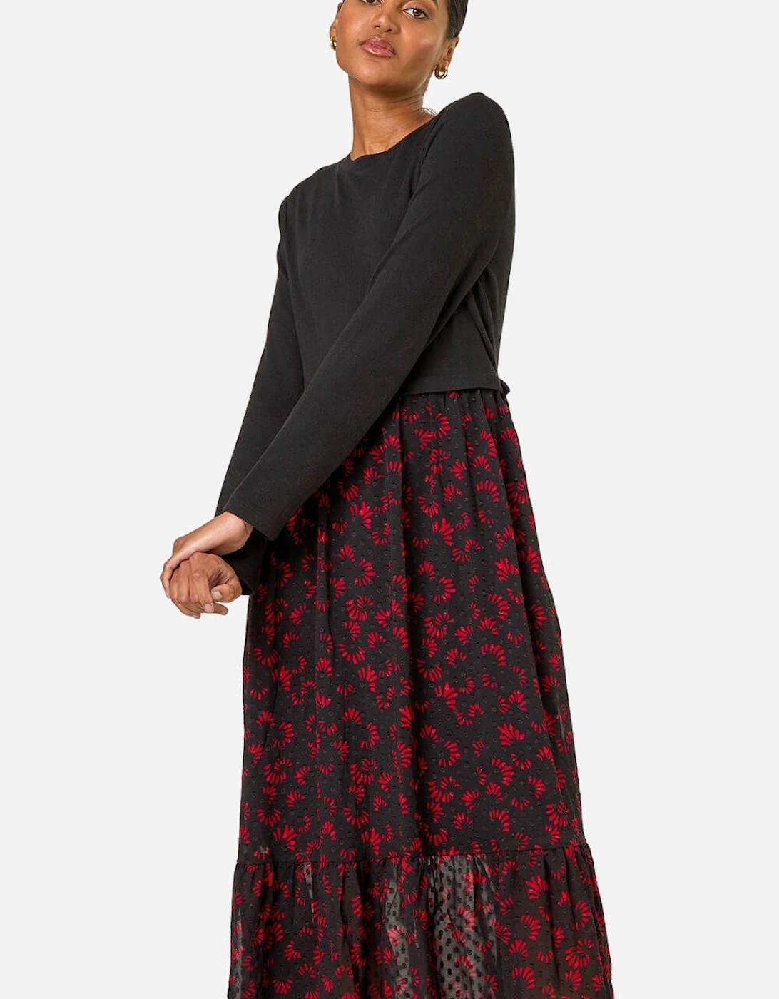 Contrast Print Mesh Skirt Midi Dress, 2 of 1