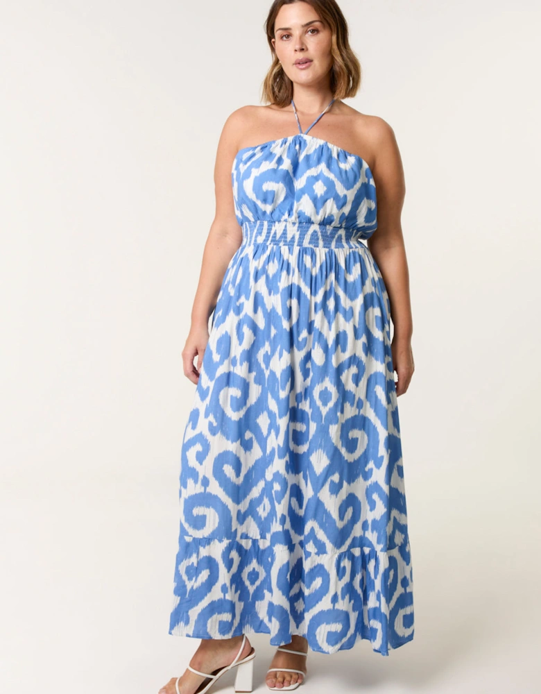 Light Blue Curve Bandeau Shirred Waist Dress