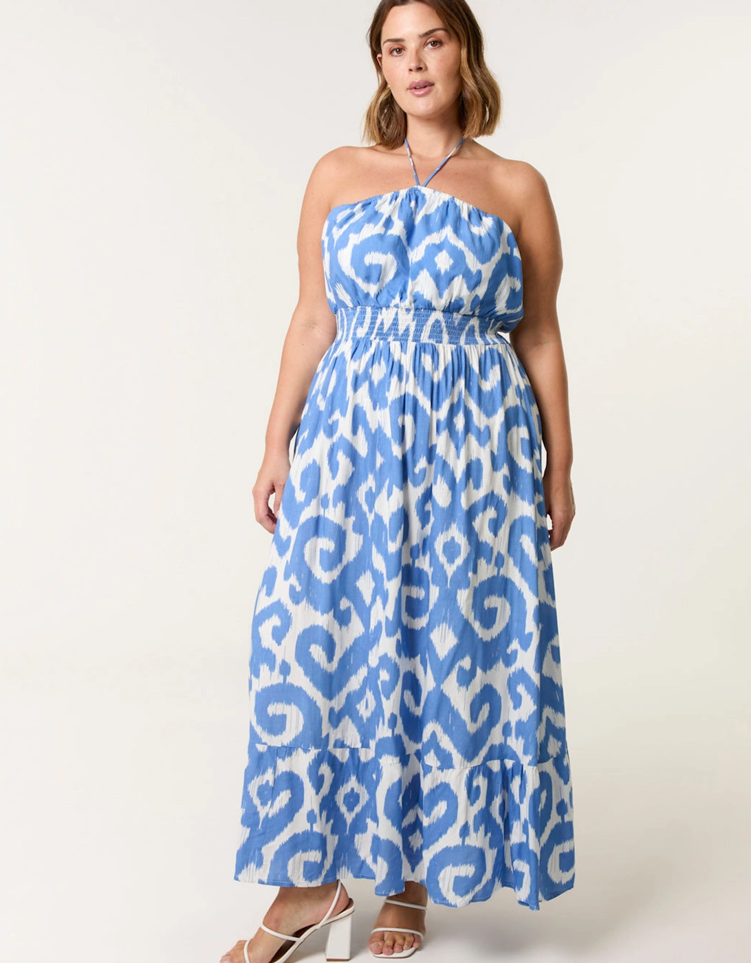 Light Blue Curve Bandeau Shirred Waist Dress, 2 of 1