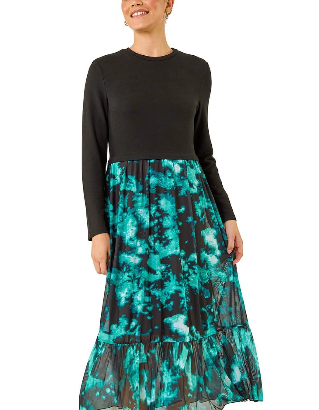 Abstract Print Stretch Midi Dress, 2 of 1