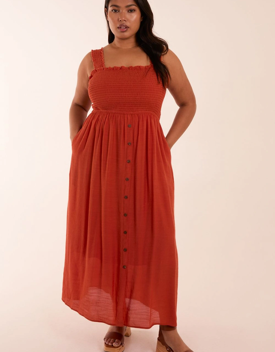 Curve Shirred Bust Button Down Midi Dress, 2 of 1