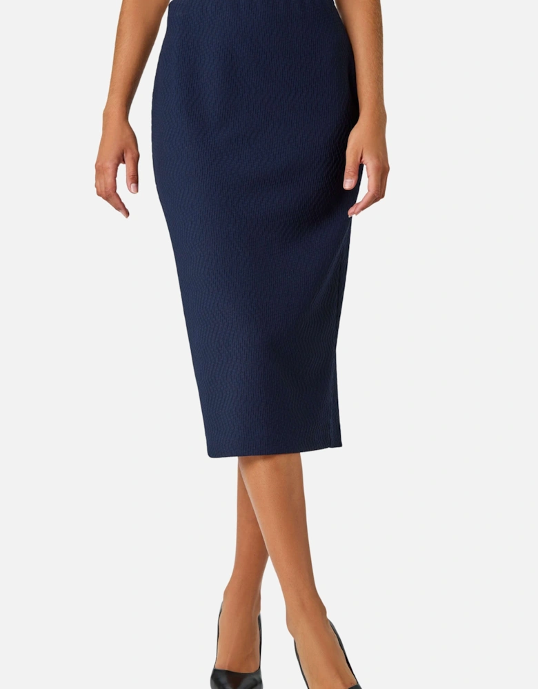 Textured  Elastic Waist Pencil Midi Skirt