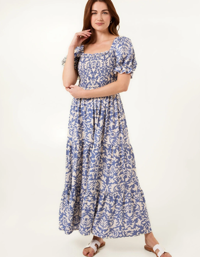 Light Blue Puff Sleeve Square Neck Maxi Dress