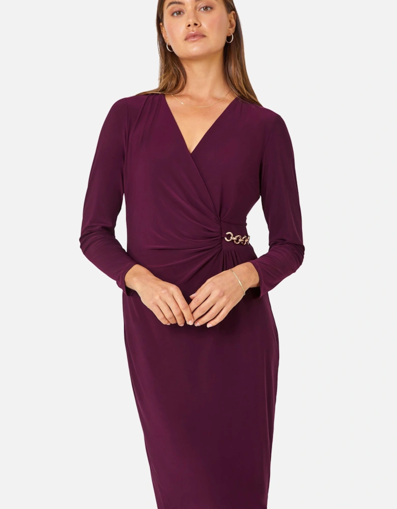 Chain Detail Wrap Stretch Midi Dress