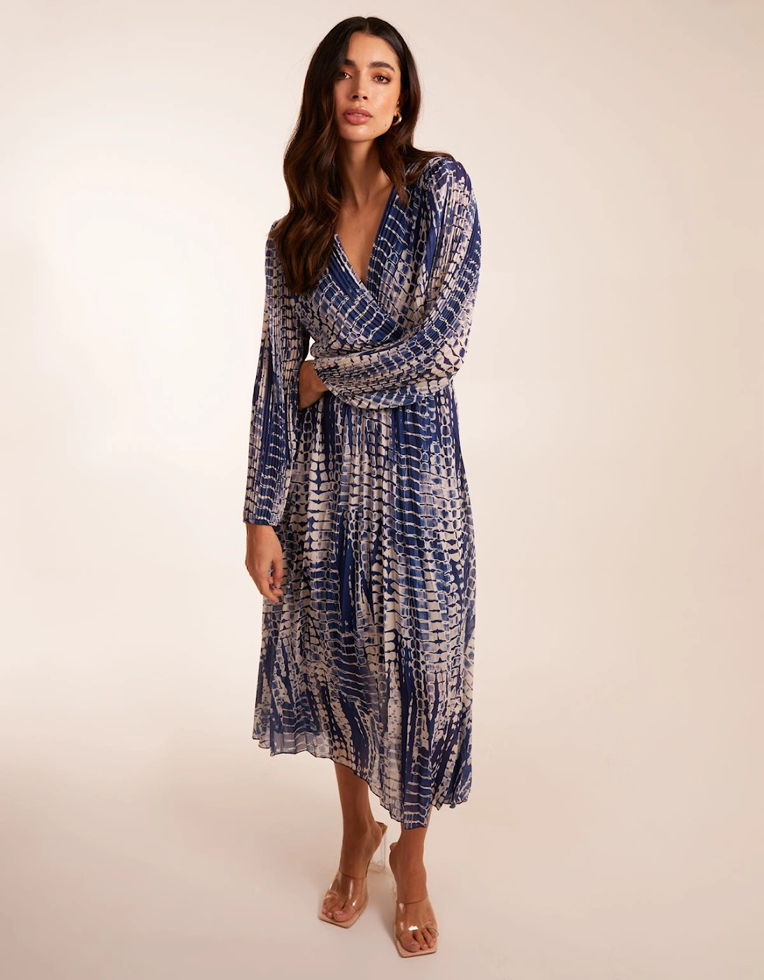 Pleated Abstract Snake Print Wrap Dress, 2 of 1