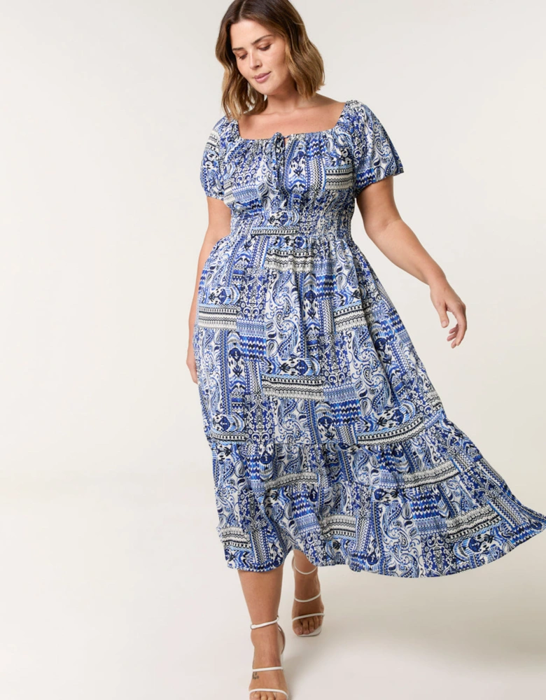 Blue Curve Scoop Neck Midi Dress