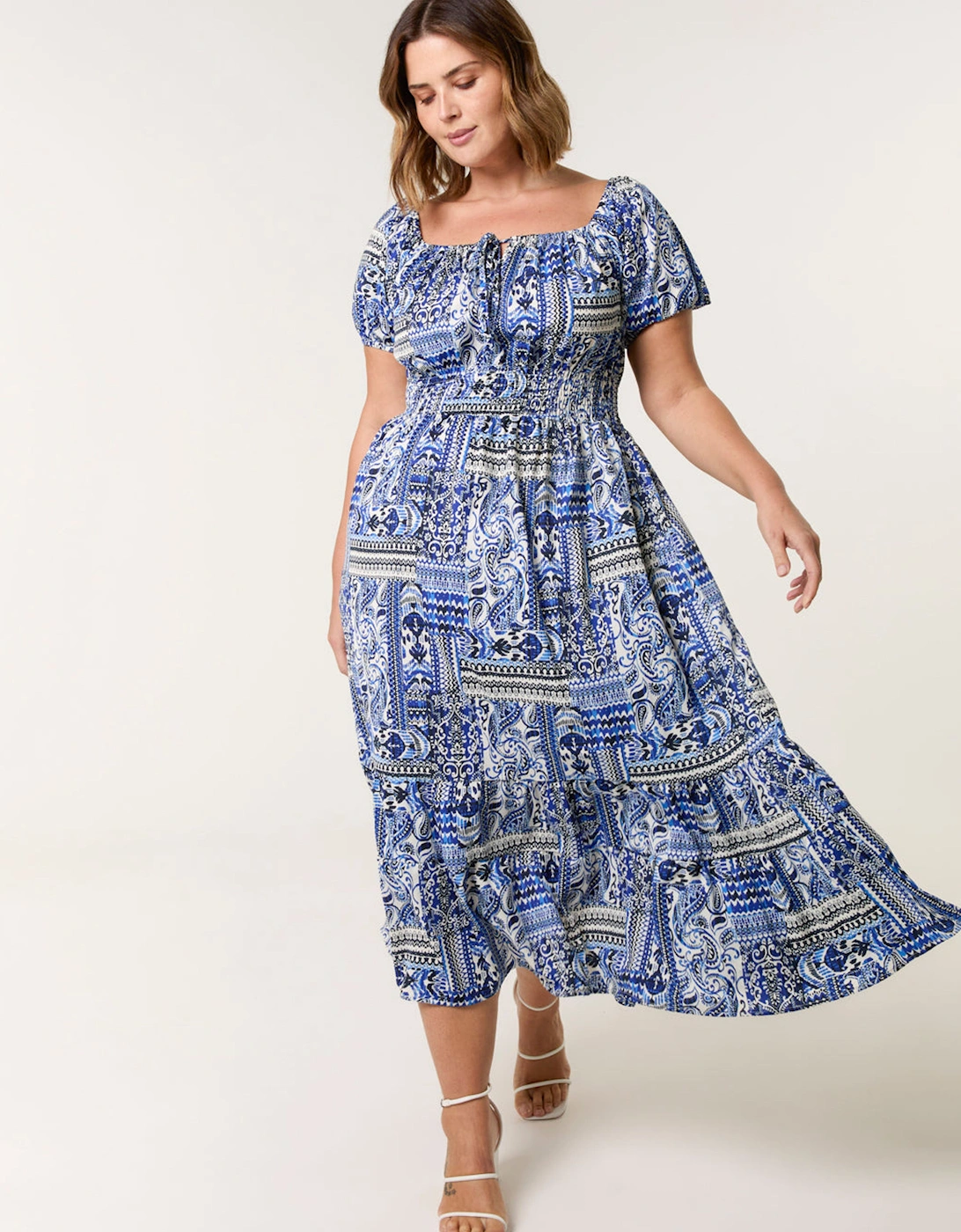 Blue Curve Scoop Neck Midi Dress, 2 of 1