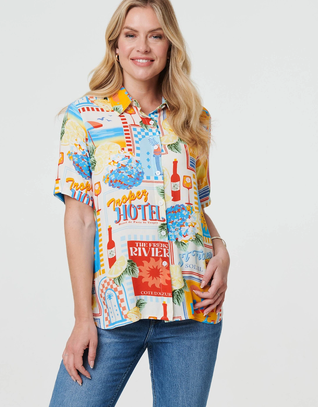 Printed Short Sleeve Curve Hem Shirt, 2 of 1