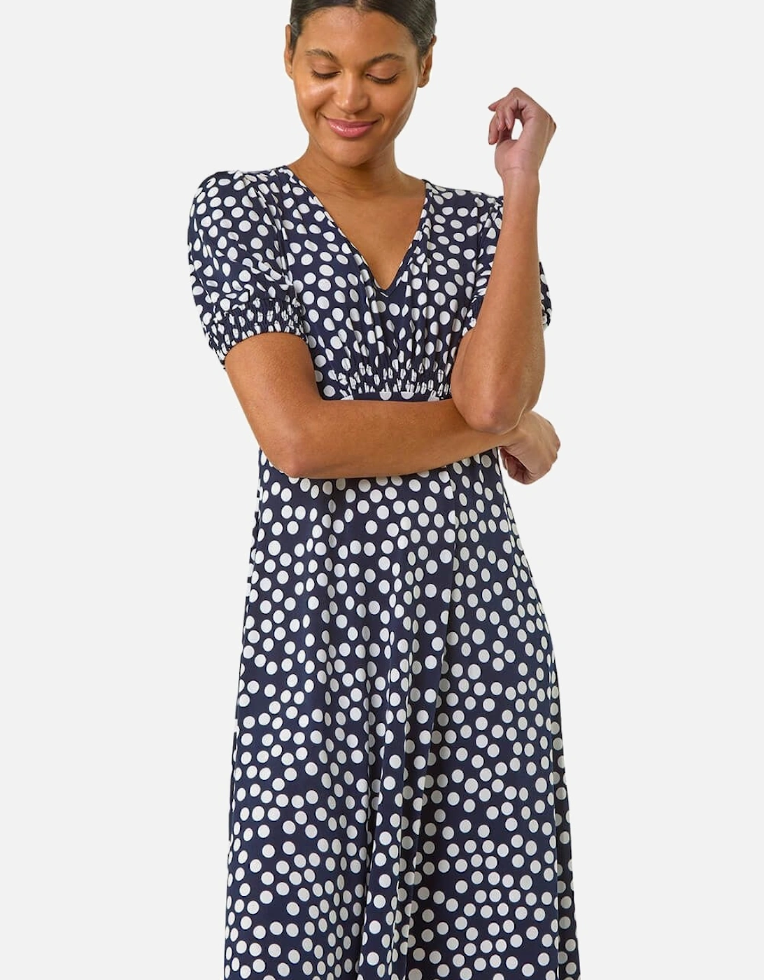Spot Print Gathered Midi Dress, 2 of 1