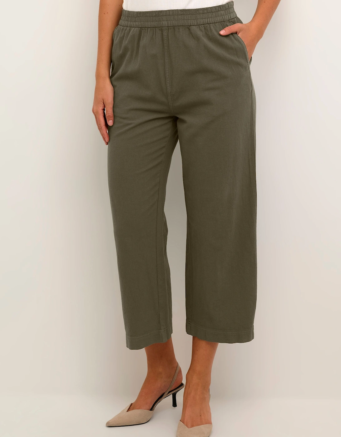 Naya Elastic Waist Cropped Trousers Plain, 2 of 1