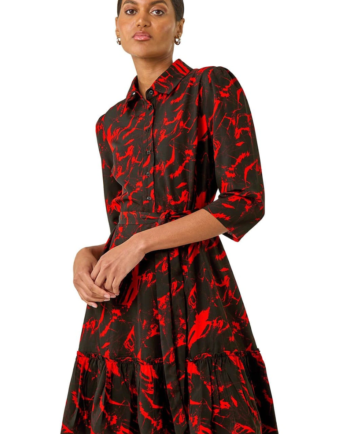 Abstract Print Tie Waist Shirt Dress, 2 of 1