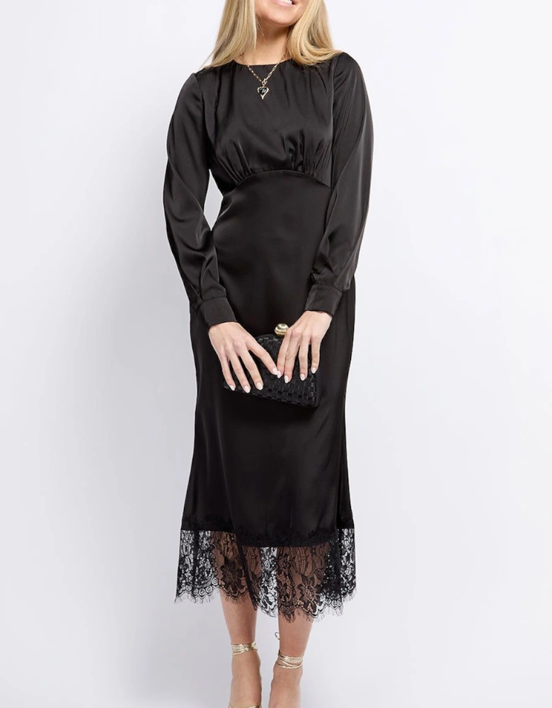 Black Satin and Lace Midaxi Dress