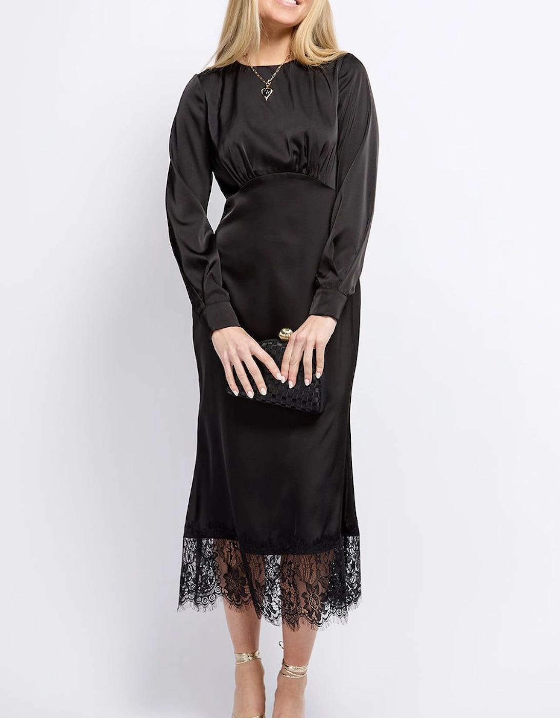 Black Satin and Lace Midaxi Dress, 2 of 1