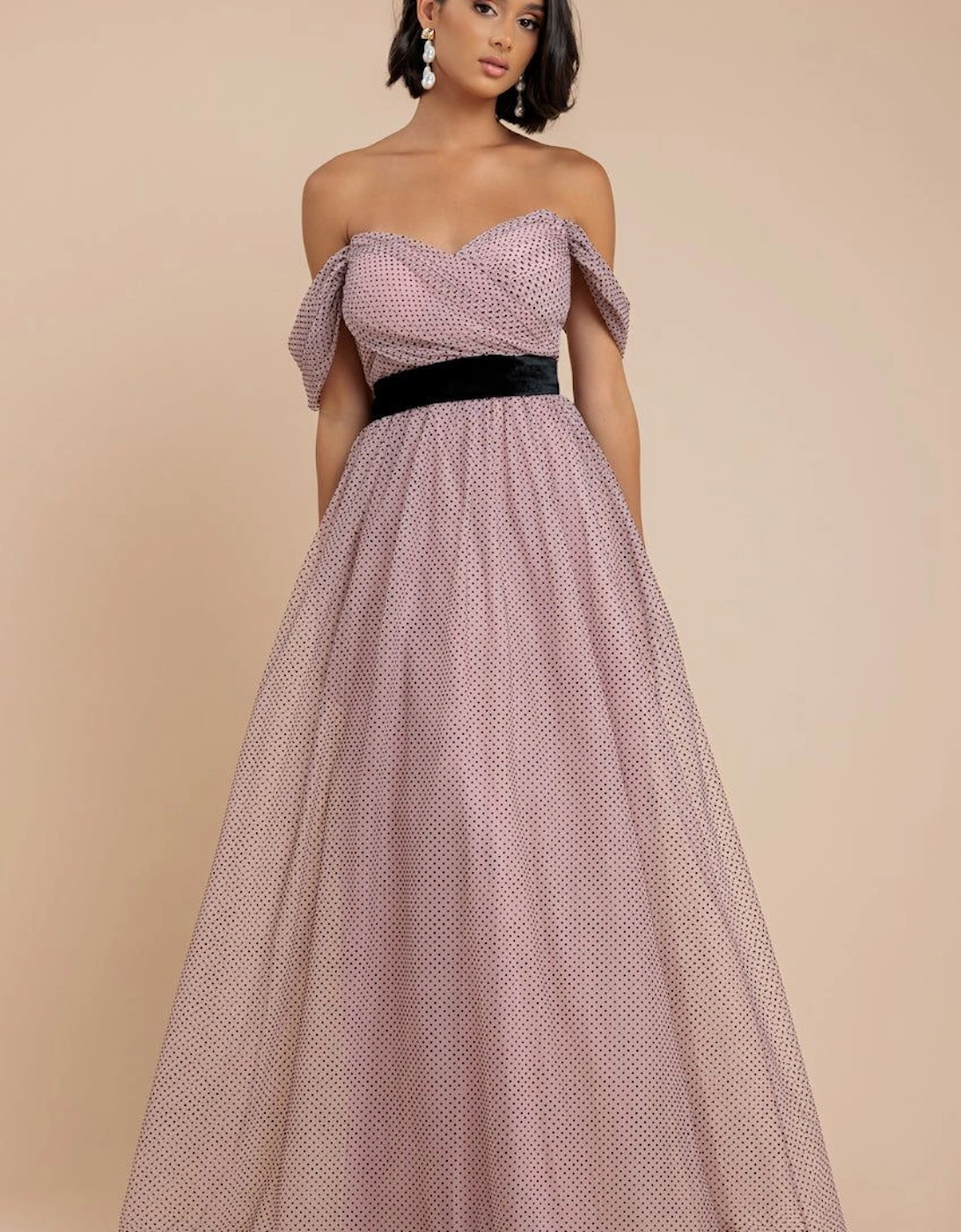 Dobby Mesh Off The Shoulder Princess Maxi Dress, 2 of 1