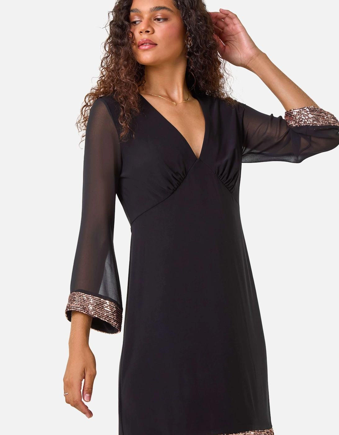 Contrast Sequin Cuff Dress, 2 of 1