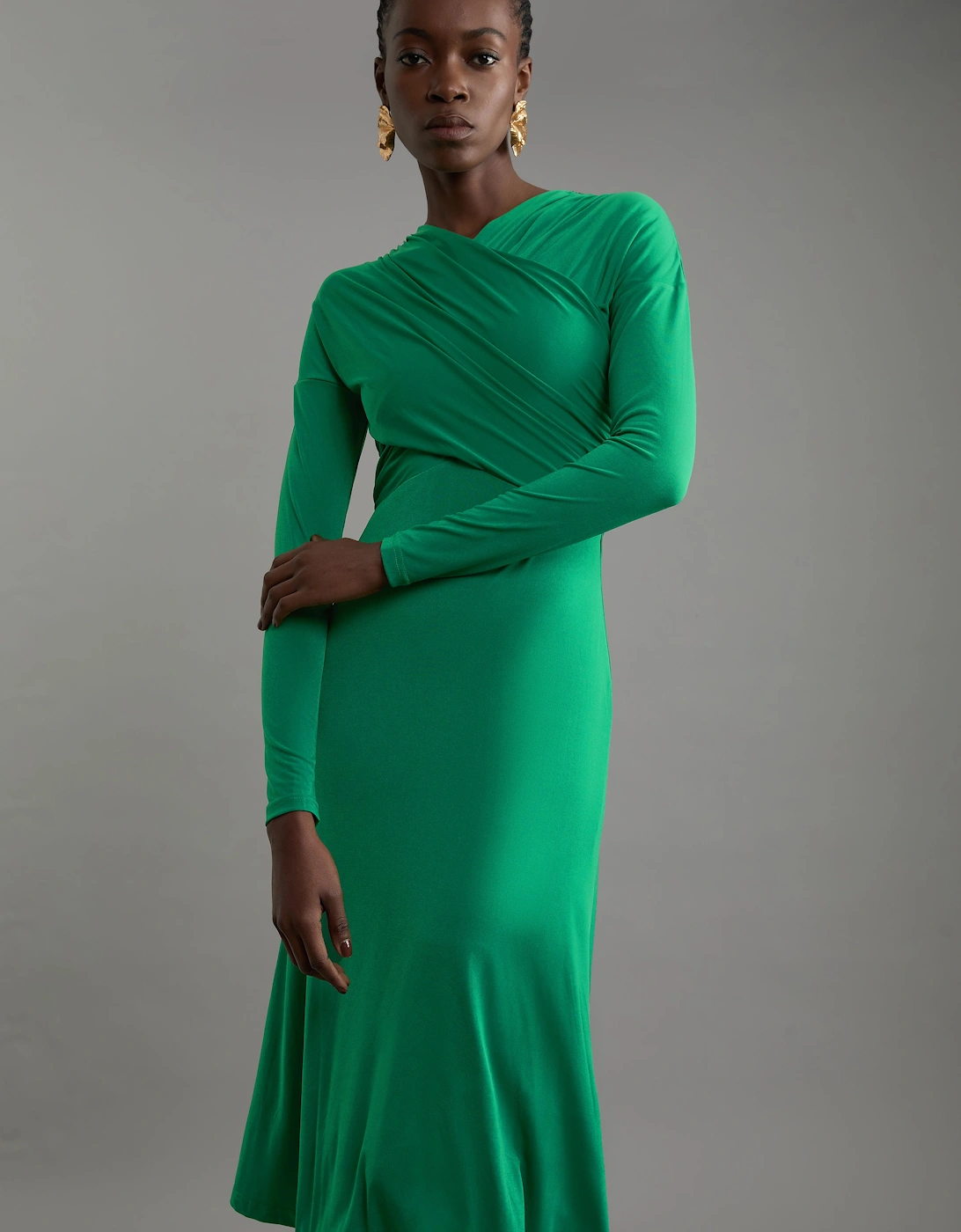 Ruched Jersey Crepe Maxi Dress, 2 of 1