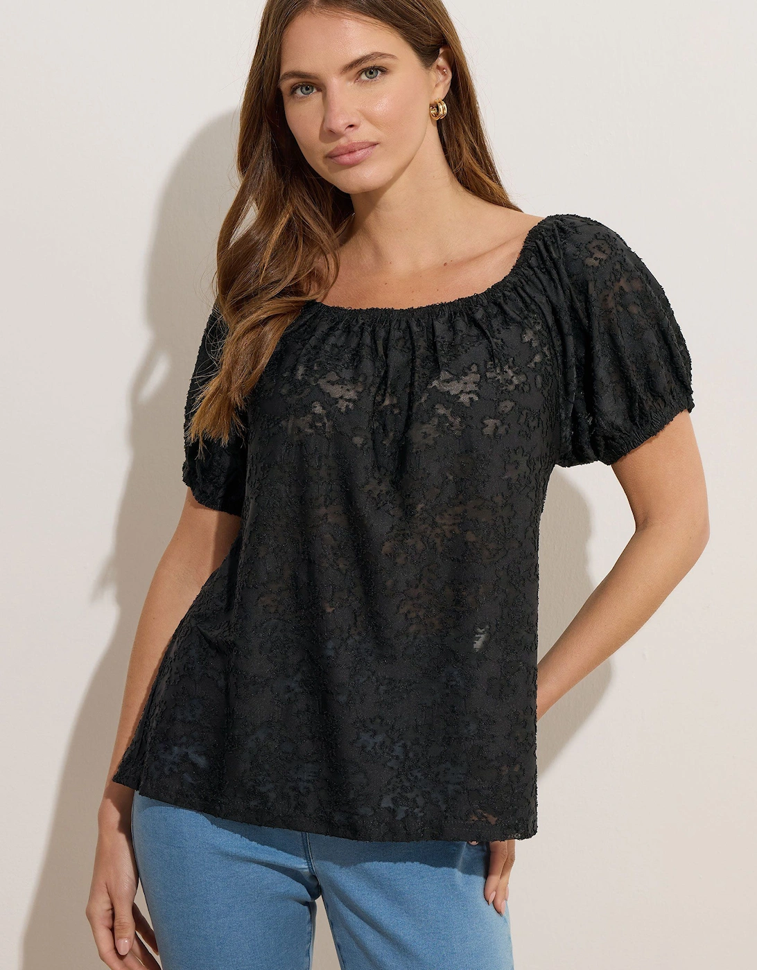 Burnout Floral Bardot Top, 2 of 1