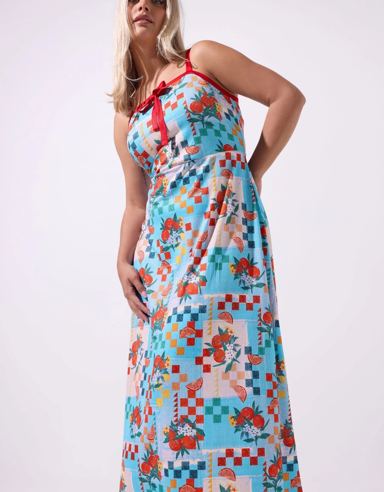 Fruit Check Print Midaxi Dress