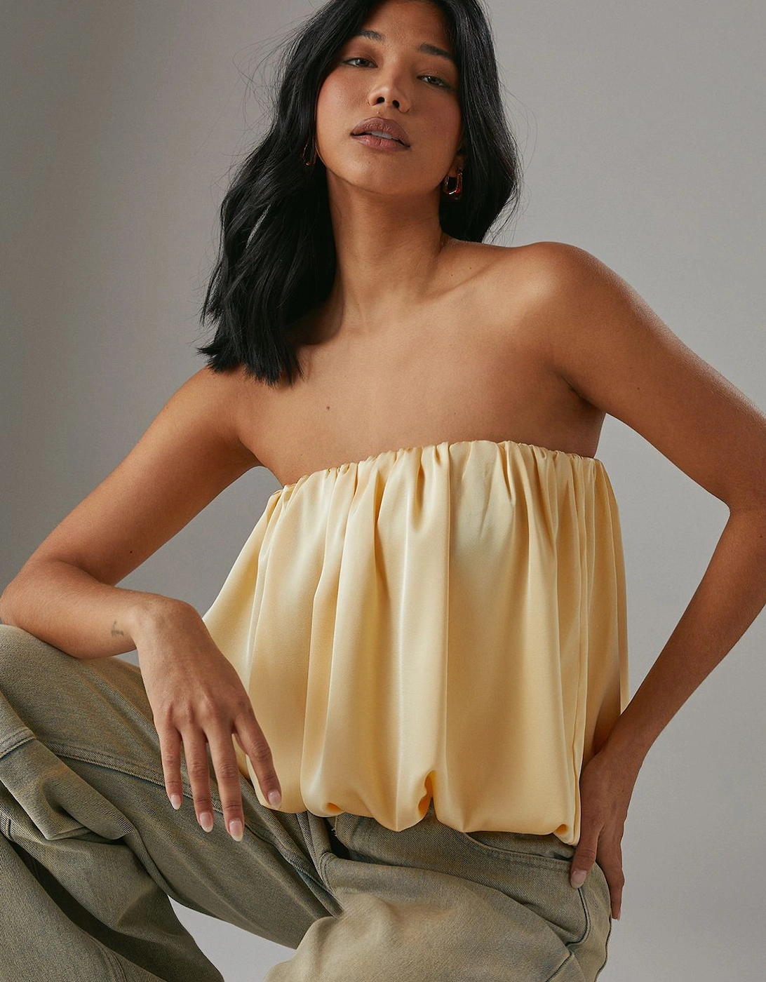 Satin Bubble Bandeau Bodysuit, 2 of 1