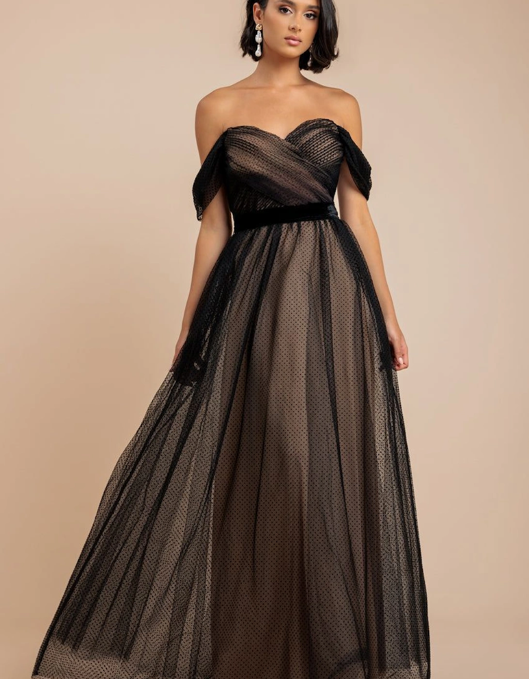 Dobby Mesh Off The Shoulder Princess Maxi Dress, 2 of 1