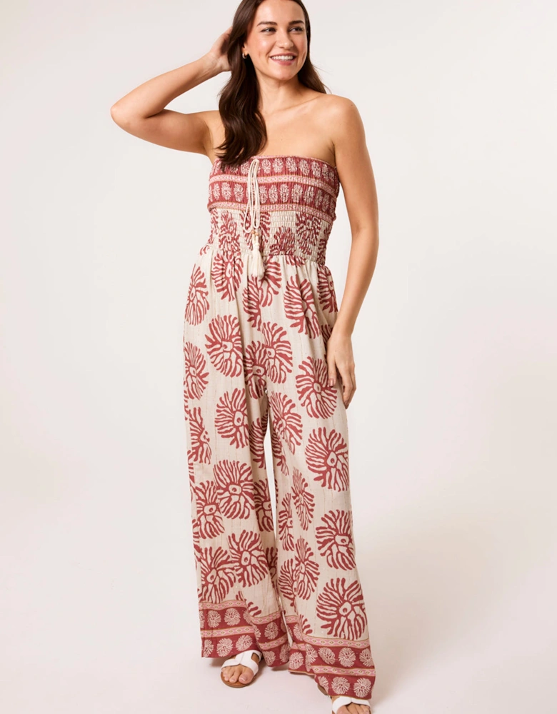 Coral Strapless Elasticated Printed Jumpsuit