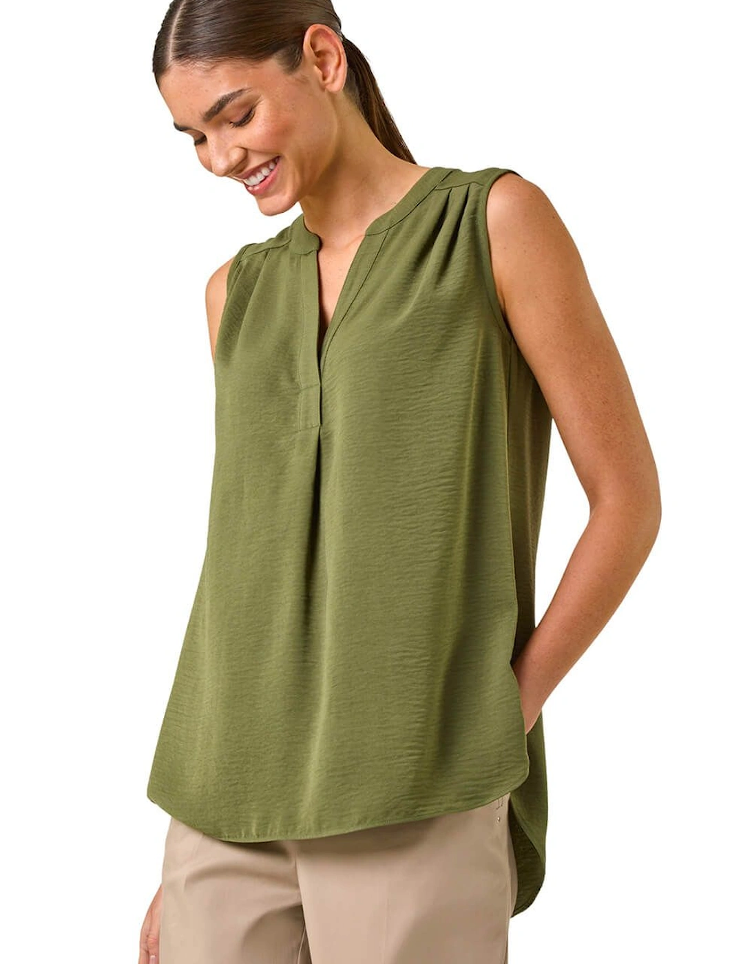V-Neck Front Pleat Vest Top, 2 of 1