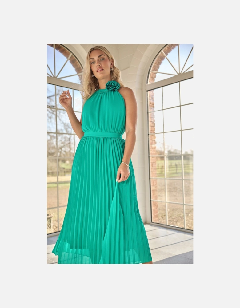 Corsage Pleated Maxi Dress