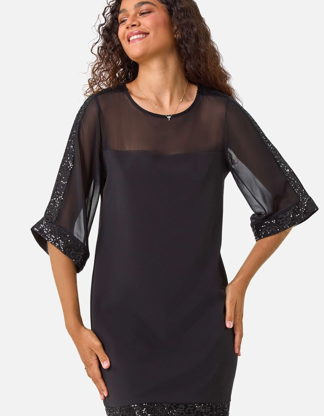 Sequin Trim Shift Dress, 2 of 1