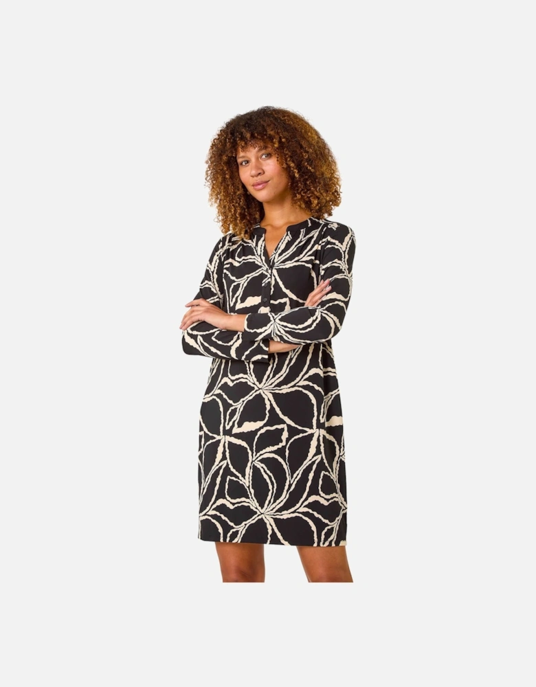 Leaf Print Cocoon Stretch Dress