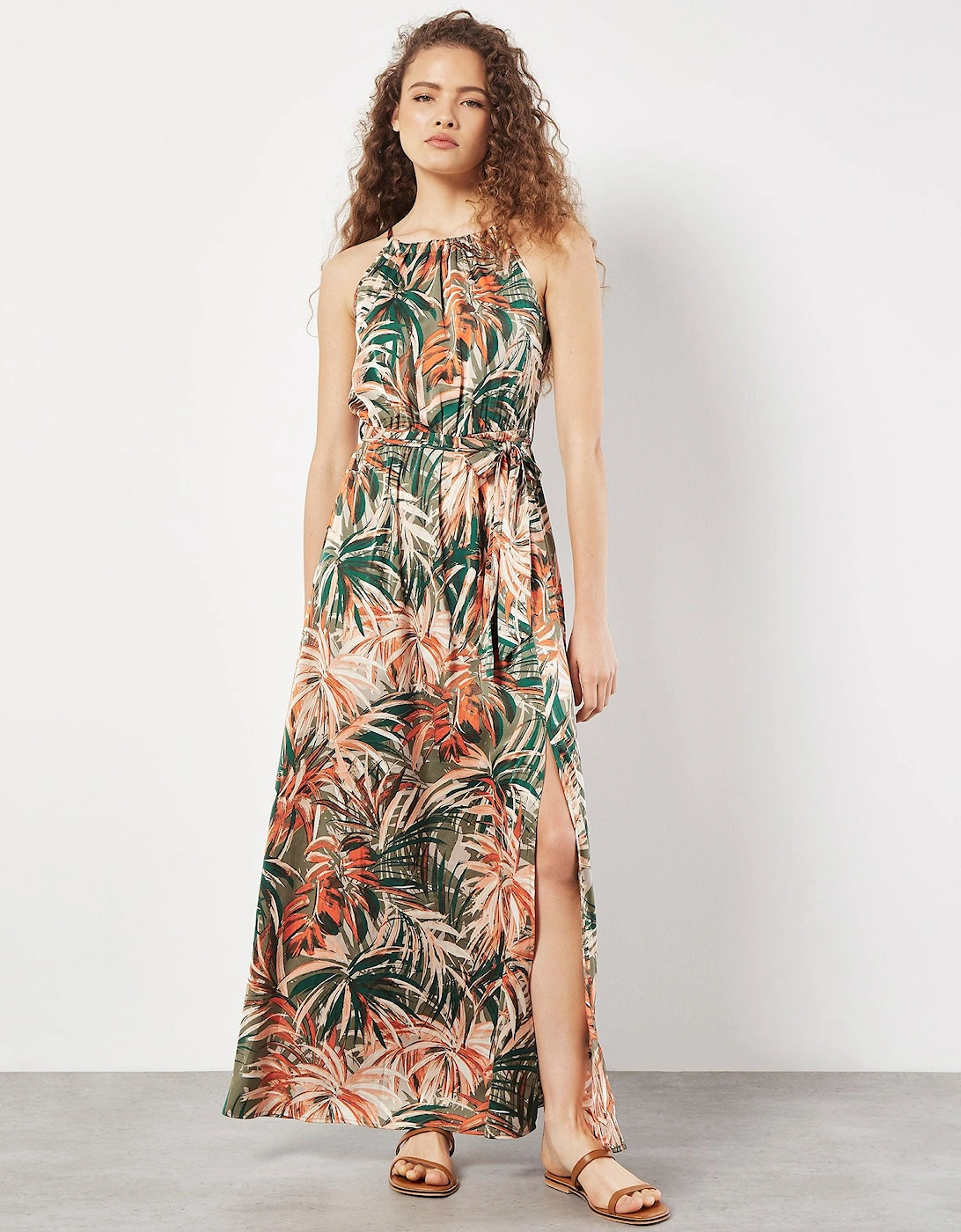 Tropical Leaf Satin Maxi Dress, 2 of 1