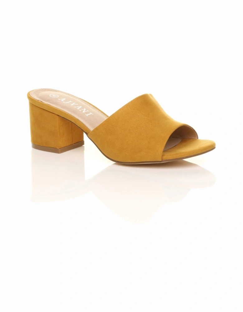 Mid Block Heel Peep Toe Mules Faux Suede Heeled Sandals