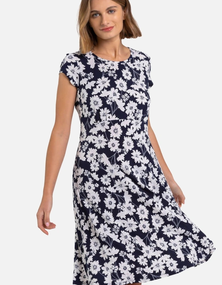 Floral Print Stretch Jersey Tea Dress