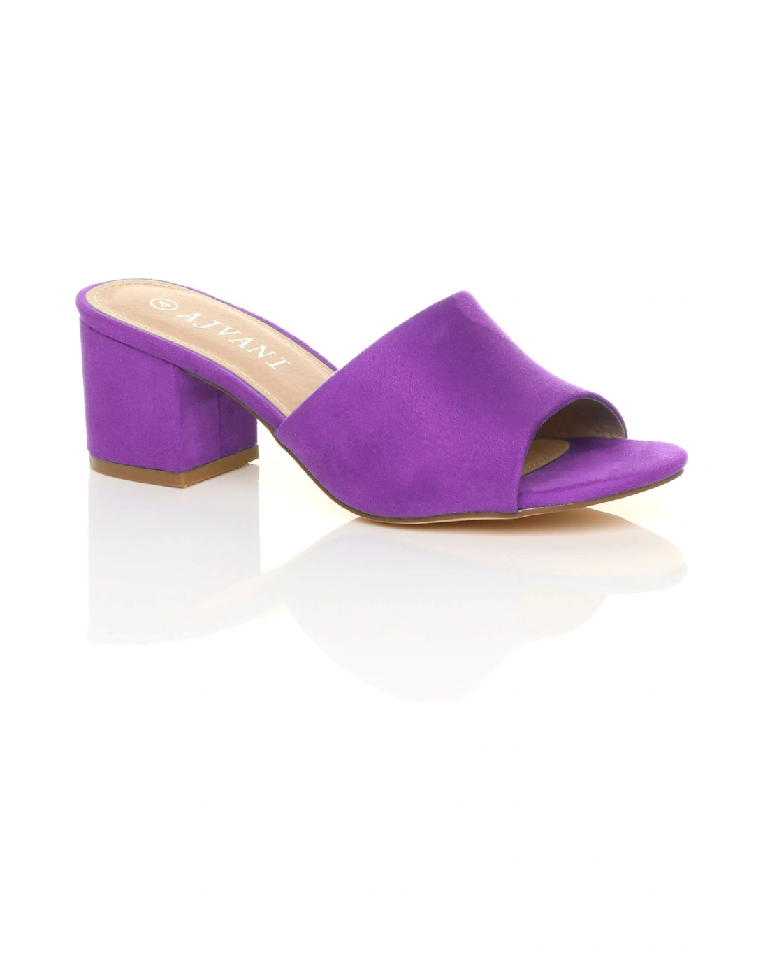 Mid Block Heel Peep Toe Mules Faux Suede Heeled Sandals, 2 of 1